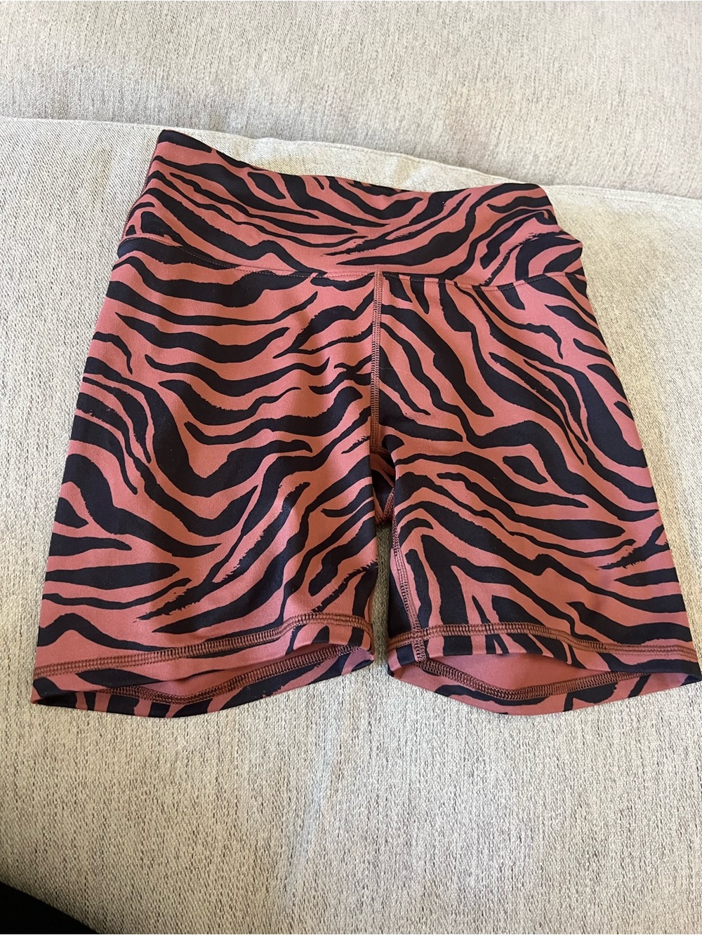 Fabletics Rust Zebra Print High-Waist Bike Shorts
